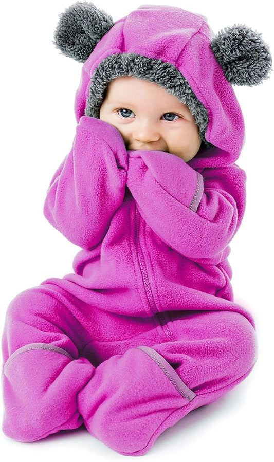 Cuddle Club Fleece Baby Bunting Bodysuit with Hood, Convertible Mittens & Booties, Car Seat Friendly, Soft & Warm, Easy Zip