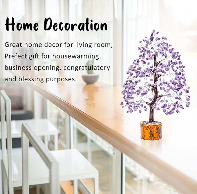 Crocon Amethyst Gemstone Tree Feng Shui Figurine Money Bonsai Good Luck Chakra Balancing Reiki Healing Crystals Decoration Ornament Sculpture Prosperity Table Decor Gift Size 10-12\