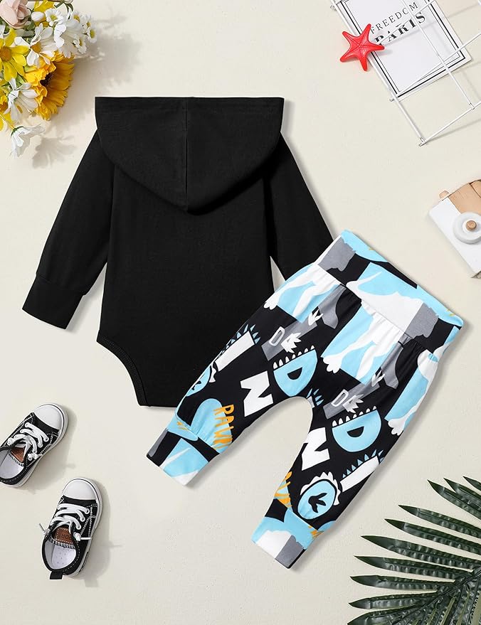 Fommy Newborn Baby Boy Clothes Plaid Letter Print Long Sleeve Hoodies + Long Pants 2PCS Fall Winter Outfits Set