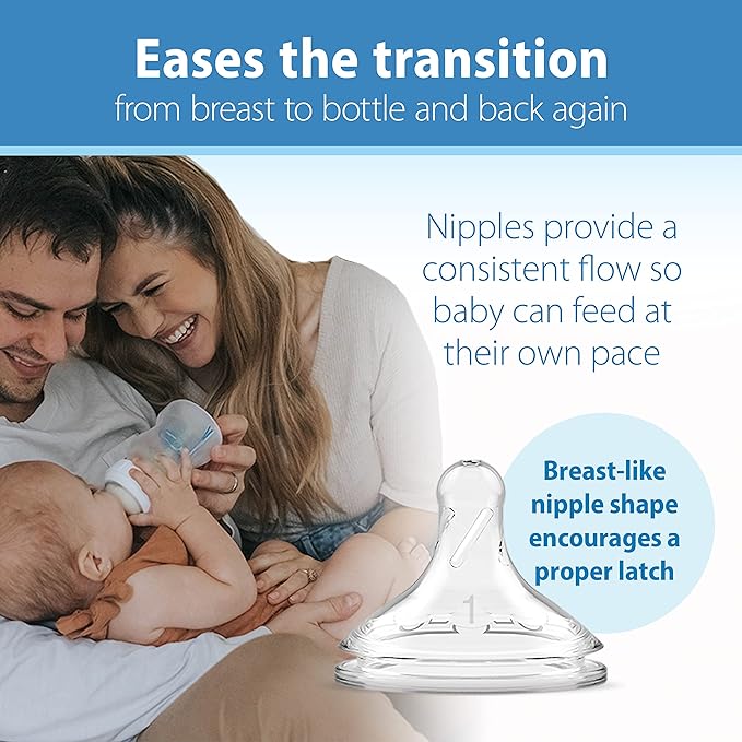 Dr. Brown's Natural Flow Anti-Colic Options+ Wide-Neck Baby Bottles, 9 oz/270 mL, with Level 1 Slow Flow Nipple, 6 Pack with 2 Bonus Level 2 Nipples & 2 Sippy Spouts
