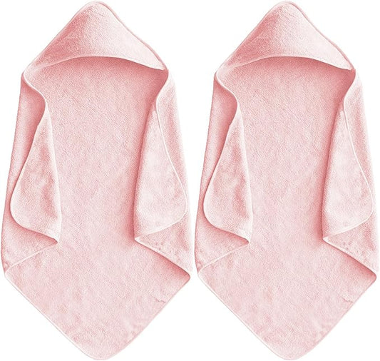 Baby Hooded Towels 31.5 * 31.5" Bath Towel for Newborn Toddler Infant Shower Ultra Absorbent Soft Bathrobe Blanket Boys and Girls 2PCS(Sakura Pink)