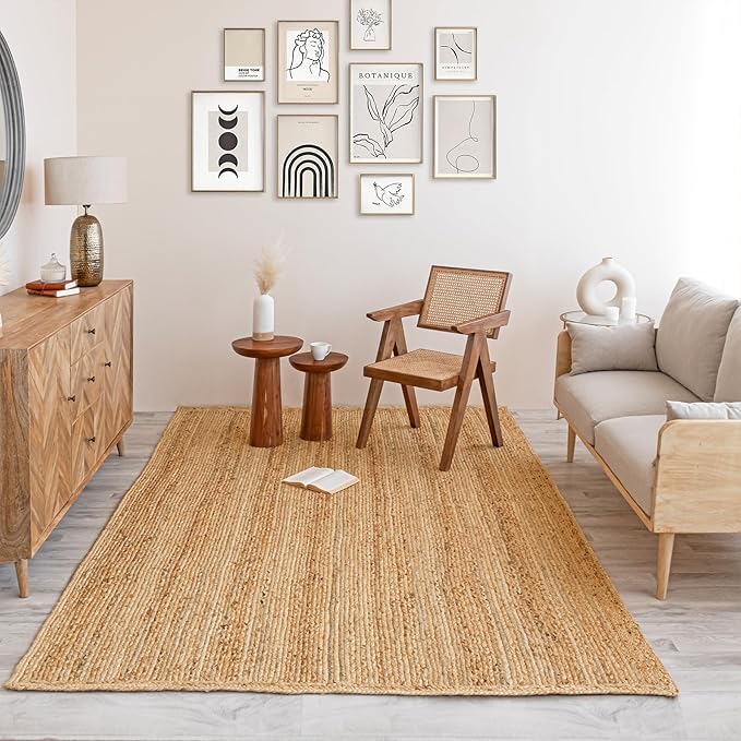 HOMEMONDE Natural Jute Area Rug 5'x8' - Rustic Braided Reversible Area Rug - Farmhouse Boho Indoor Floor Rugs - Eco Friendly for Living Room, Bedroom, Kitchen, Hallway