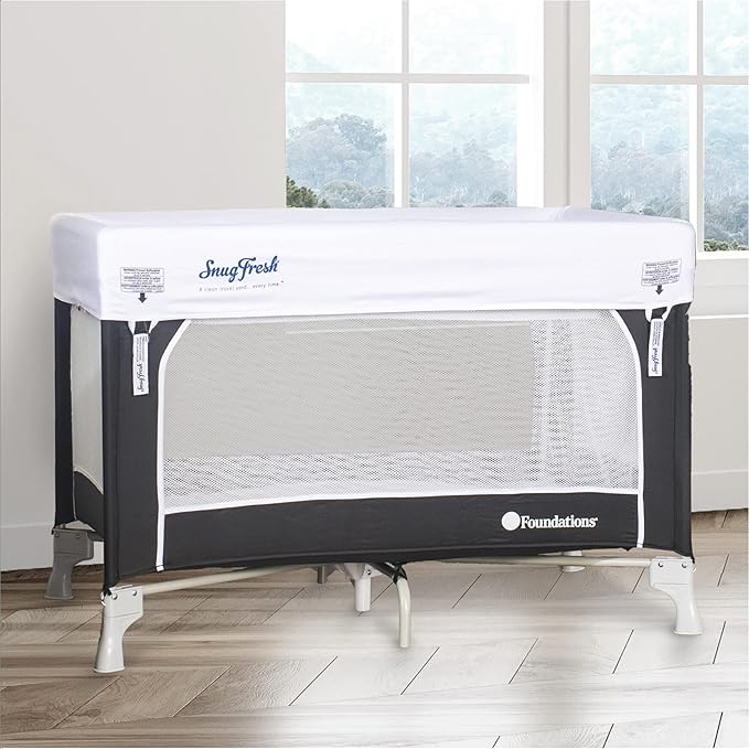 Foundations SnugFresh Celebrity Baby Play Yard, Commercial-Grade with Washable Cover, Foldable & Portable for Infants & Toddlers, Convenient Travel Bag Included - Graphite