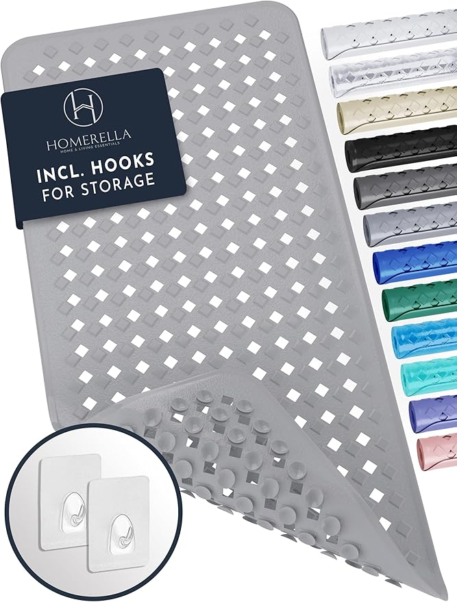 homerella® Bath Mat for Tub Non Slip Mold Resistant 35x16 - Shower Mat Non Slip Anti Mold - Bath Tub Mat Suction Cups incl. Hooks for Drying - Bathtub Mat Non Slip - ANI Slip Shower Mat Inside Tub