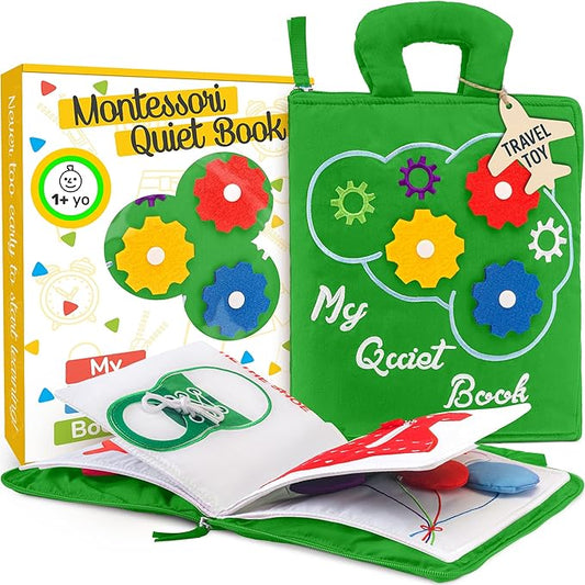 deMoca Montessori Busy Book Toddler Travel Toys 1-3 - Activity Quiet Book Airplane Travel Toys for Toddlers 1-3, Busy Board with Car and Plane Activities, Boys & Girls Birthday Gift