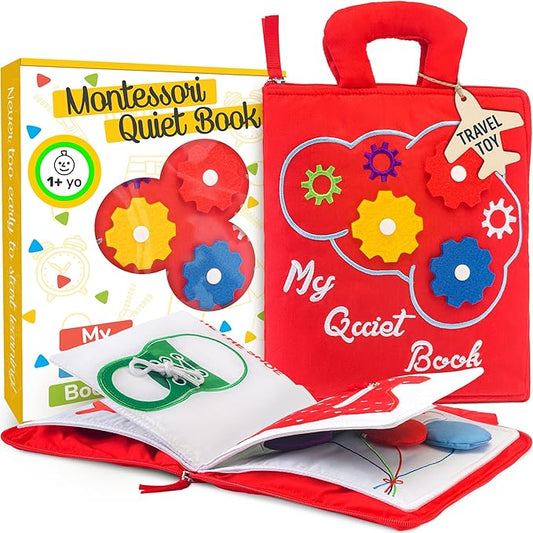 deMoca Toddler Busy Book for 1 Year Old - Airplane Toys for Toddlers 1-3, Activity Quiet Book, Kids Travel Essentials, Montessori Busy Board Travel Activities, Gift for Boys & Girls