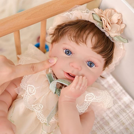 20-Inch Lifelike Reborn Baby Doll, Realistic Baby Doll with Cute Skirts, Poseable Smiling Full-Body Vinyl Baby Dolls for 3+ Years Old Kids Name Rosalie (Champagne (Open Eyes))