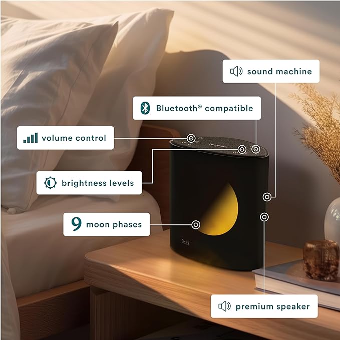 Homedics Sound Sleep Moon Dream Sound Machine and Alarm Clock, Enhance Sleep,18 Soothing Sounds, Lunar Display, Bluetooth® Connectivity Speaker, and Adjustable Brightness