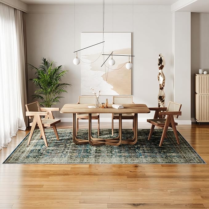 Dripex 8x10 Area Rugs - Stain Resistant Washable Rug Distressed Rugs for Living Room Dining Room Bedroom Anti-Slip Low-Pile and Soft Accent Rug Farmhouse Office Home Decor, Pet & Child Friendly