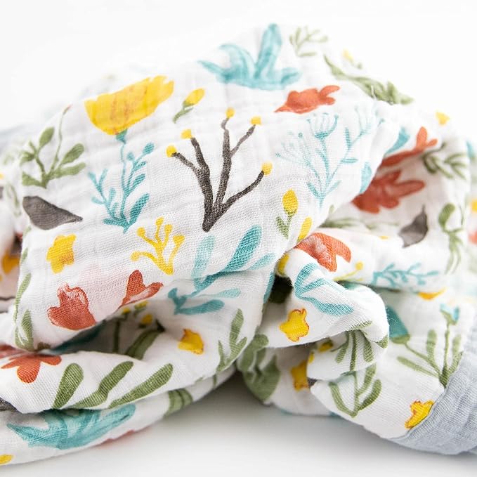 Little Unicorn Newborn Receiving Quilt | Ultra- Soft, Multi-Layered Muslin Fabric | Gift for Newborns & on-The-go (Meadow)