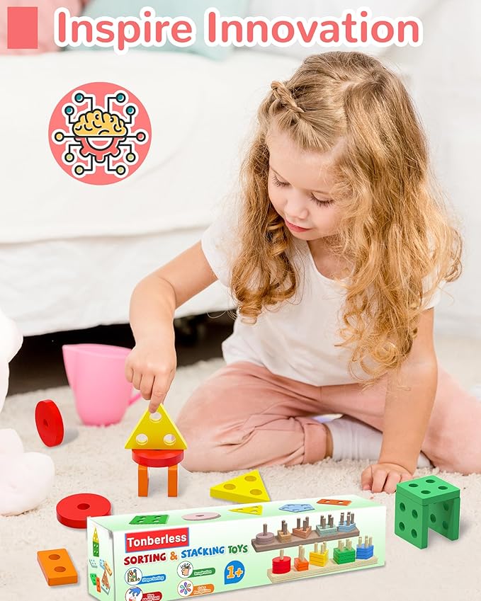 Montessori Toys for 1 2 3 Year Old Boy Girl, Toys for Ages 2-4 Toddlers Kids Baby, 1 2 Year Old Birthday Gifts, Wooden Learning Puzzles Shape Sorter Toy for Toddlers 1-3