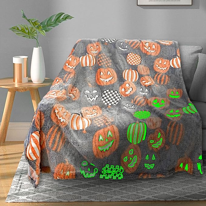 TEHALK Cute Halloween Pumpkin Blanket for Kids/Teens/Women/Men, Spooky Fall Throw Blanket 50"x60"