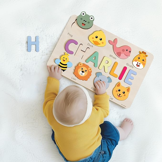 Custom Handmade Puzzles for Toddlers, Multi Color Scheme Options Wooden Name Puzzle, Easter Gifts, New Baby Gifts, Birthday Gift for Baby, Kid, Toddler, Toddler Toy