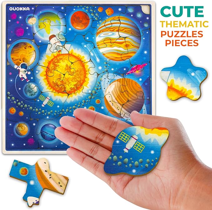 QUOKKA Wooden Space Puzzles for Kids Ages 3-5 – 28 Pieces Toddlers Kids Puzzles Ages 4-8 Year Olds – Wood Space Toys for Children Games for Boys and Girls 6-8 yo