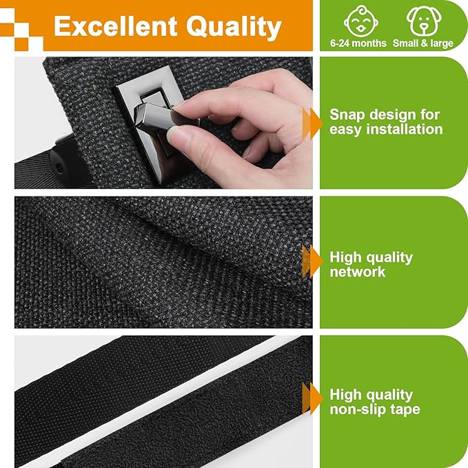 Baby Fabric Gate for Stairs Banisters - Dog and Pet Safety Barrier Gates for Stairway - No Drill Banister to Banister Baby Kids Gates for Stairs (Dark Gray, Wide 48" to 55" Height 34")