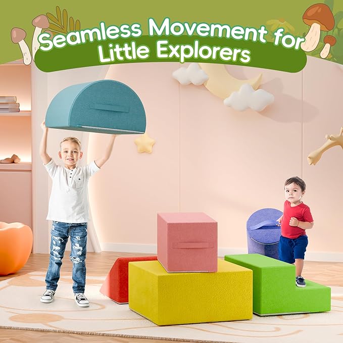 Large Baby Climbing Blocks – 6 Pcs Climbing Toys for Toddlers - Ultra High Density Soft Foam Play Gym Equipment Easy Wash for Indoor Nursery, Classic (Classic, 6-Piece)