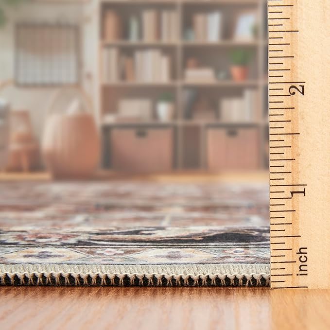 ReaLife Rugs Machine Washable Area Rug - Living Room Bedroom Bathroom Kitchen Entryway Office - Padded Low Pile Stain Resistant Premium - Boho Farmhouse Vintage - BEV - Beige Tan Brown 2'6" x 10'