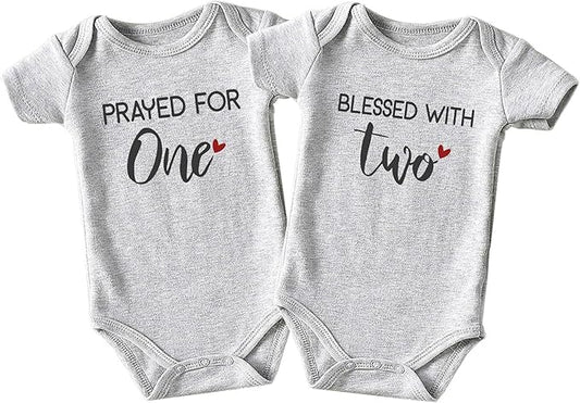 Prayed One Blessed Two Twin Outfits For Boy And Girl Newborn Twins Baby Items Must Haves bodysuit