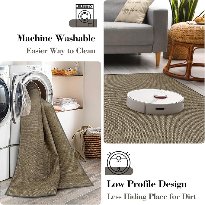 Wonnitar Farmhouse 2x6 Hallway Runner Rug Non Slip Rubber Backed Kitchen Runner, Washable Neutral Absorbent Braided Rugs Carpet Runner for Bedroom Kitchen Bathroom Hallway(Grey/Khaki,2'x6')