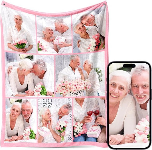 Custom Personalized 9 Photo Collage Blanket Thow Gifts with Text, Customized Pictures Blankets Gift for Christmas Birthday Thanksgiving Adults Kids Dad Mom Girlfriend Boyfriend (8 Grandparents)