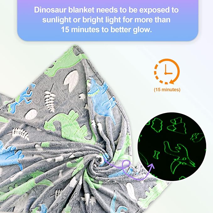TEHALK Personalized Dinosaur Glow in The Dark Kids Throw Blanket, 30"x40", Multicolor