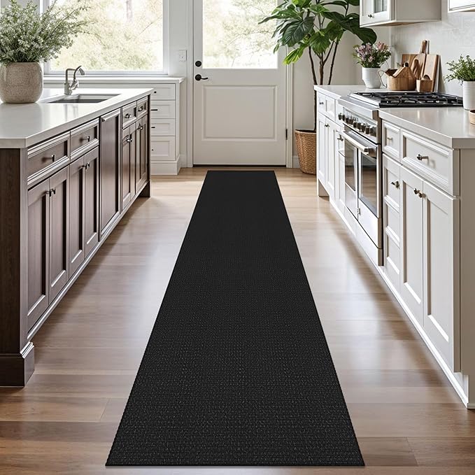 KOZYFLY Runners for Hallways 2x10 ft Washable Kitchen Runner Non Slip Rubber Backed Hallway Rugs Cotton Entryway Runner Rug Floor Carpet for Indoor Hall, Backdoor, Kitchen, Black/Dark Grey