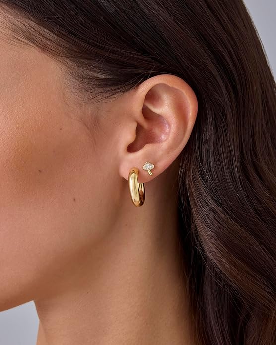 PAVOI 14K Gold Plated Dainty Flat Back Earrings for Women - Hypoallergenic Sterling Silver Posts Helix Cartilage Piercing Jewelry - Emoji Motif Bow Celestial Flatback Gold Stud Earrings Screw Back