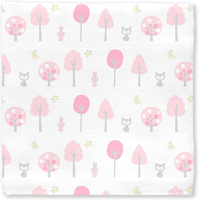SwaddleDesigns Large Muslin Receiving Swaddle Blanket for Baby Girls/Boys, Soft Premium Cotton, Boutique Quality, Best Shower Gift, Multiuse, Pink Thicket Woodland, Parent Picks Award Winner(SDM-152P)