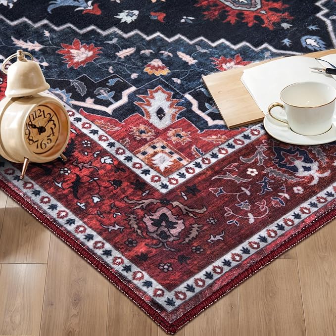 Ciicool Vintage Washable Area Rug 8'x10' Large Oriental Print Rugs，Ultra Soft Carpet for Bedroom, Living Room, Under Table, Office,