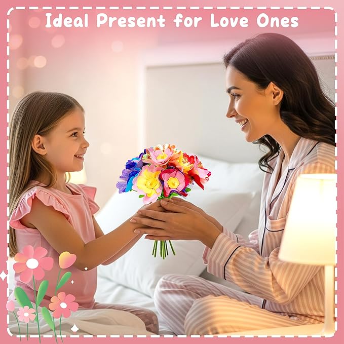 Aboofx DIY Fabric Flower Bouquet Craft Kit Refill, About 90 pcs Fabric Petals, 28pcs Stems, 28 pcs Flower Centers, 28 pcs Receptacles