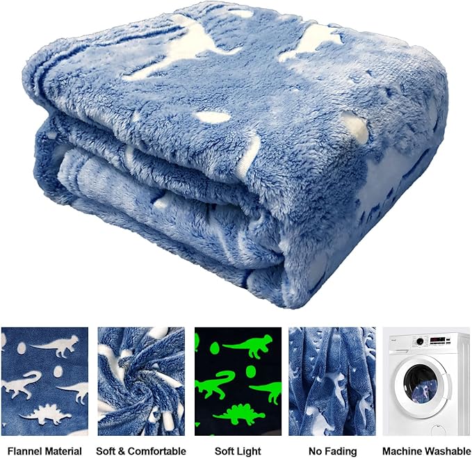 TEHALK Dinosaur Glow in Dark Blanket - Soft Fleece for Boys & Girls - Personalized Baby & Toddler Blanket - 50"x60"