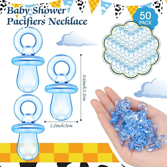 Thyle 51 Pcs Pacifier Hunt Baby Shower Games Include Hunt Sign and 50 Acrylic Pacifiers for Baby Shower Game Decoration Gift Sets Gender Reveal Party Decor(Blue Sky)