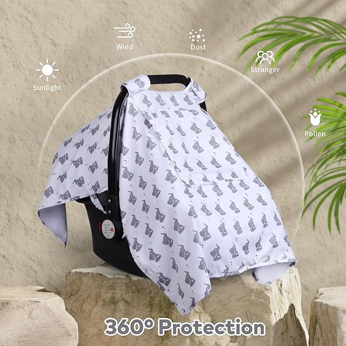 Car Seat Cover Baby, Carseat Covers Baby with 2 Layers Breathable Windows, Windproof Infant Car Seat Cover, Kick-Proof Baby Carrier Cover for Baby Boy Newborn Essentials