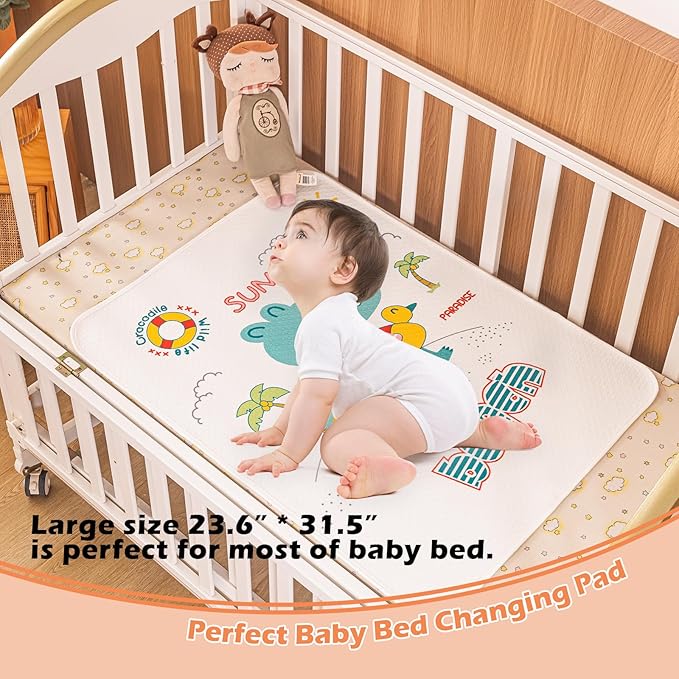 1 Pcs 23.6 * 31.5Inch Waterproof Changing Pads for 0-3 Years Old Baby,Cute Leak Proof Crib Disaper Pads,Portable Unisex Baby Changing Mat for Home&Travel. (Crocodile)