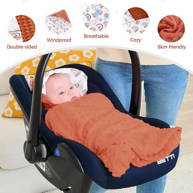 Miracle Baby Car Seat Blanket for Babies, Minky Dot Carseat Swaddle Blankets for Infants Newborn Boys and Girls (Rainbow 1)