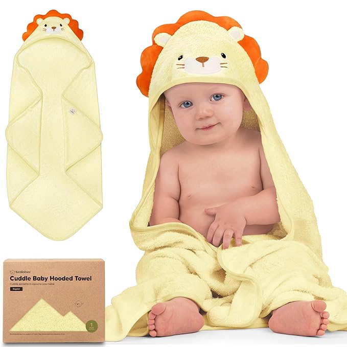 KeaBabies Hooded Baby Towel for Newborn - Viscose Derived from Bamboo Large Baby Bath Towels with Hood for Boys, Girls, Toddler, Extra Absorbent & Soft Newborn Bath Essentials (Lion)
