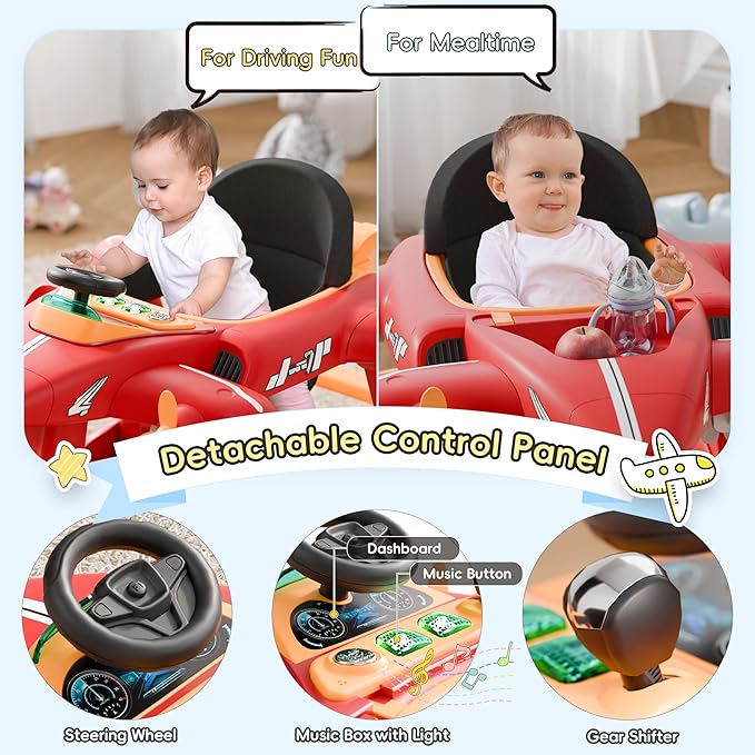 Xilingol 6-in-1 Baby Walker with Wheels, Adjustable Height & Speed Activity Walker with Padded Seat, Foldable Walker for Babies, Toddler Push Walkers for Boy & Girl 6-18 Months, Music & Light