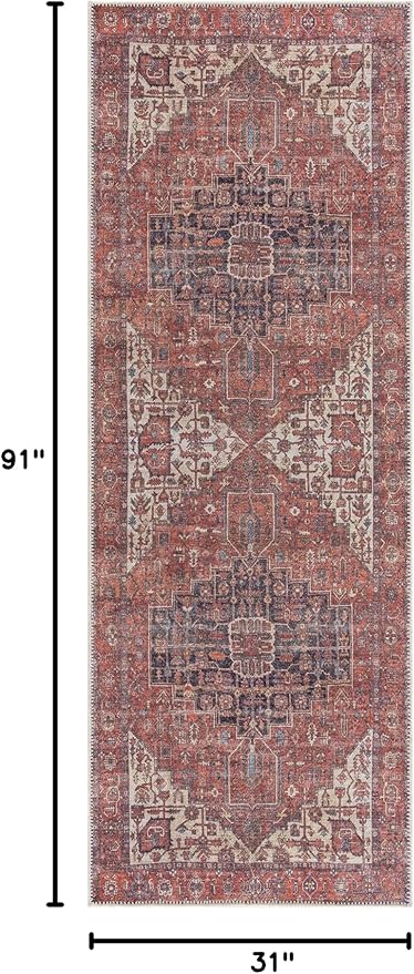 Bloom Rugs Washable 7 ft Runner - Red/Orange/Beige Traditional Runner for Entryway, Hallway, Bathroom, and Kitchen - Exact Size: 2.5' x 7'