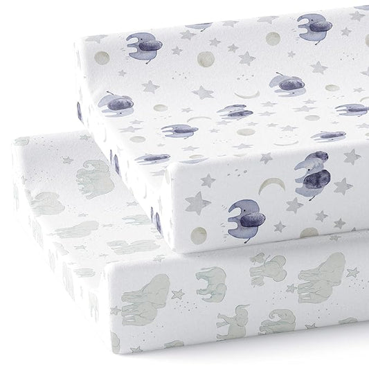 Baby Changing Pad Cover 2-Pack for Boys, Girls (Watercolor Elephant) - Premium Fitted Sheets Baby Diaper Changing Table Cover - Buttery Soft Cotton Blend