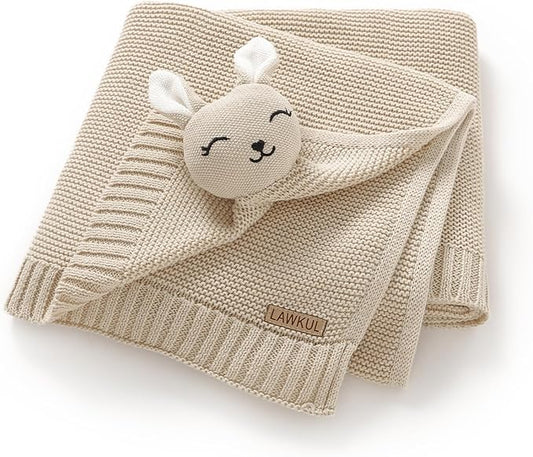 LAWKUL Bunny Lovey Baby Blanket Soft Plush Security Blanket Knit Snuggle Comfort for Newborns Toddlers Boy Girl Camel 40x30in