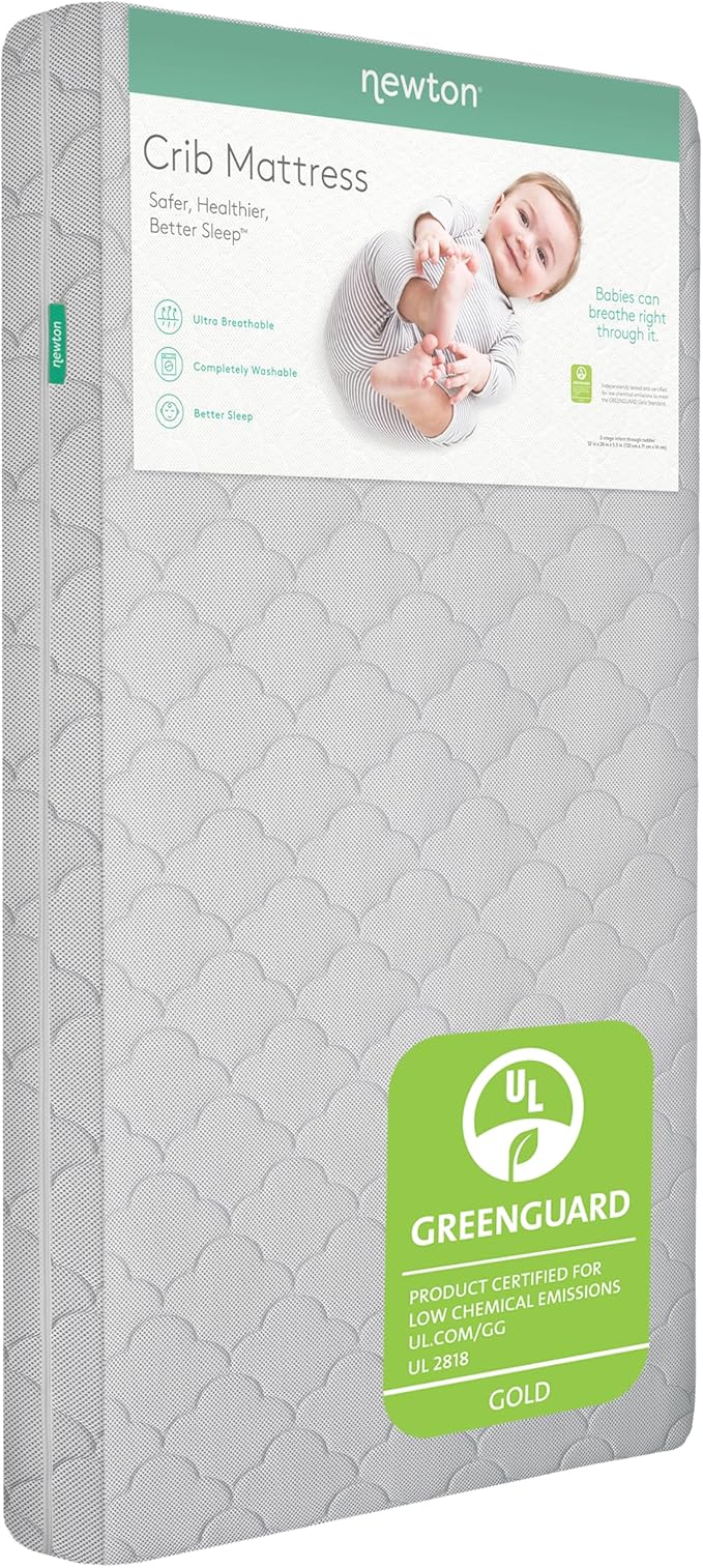 Newton Baby Crib Mattress and Toddler Bed - Ultra-Breathable Proven to Reduce Suffocation Risk, Washable Core & Cover, 2-Stage, Plush 5.5" Thick- Moonlight Grey