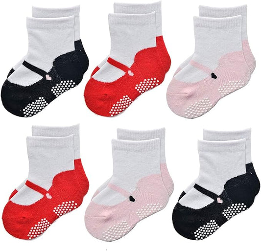 EPEIUS Unisex Baby Girls Boys Non-Slip Socks (Set of 6)