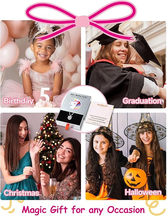 Unicorn Necklace for Girls, Initial Necklaces for Little Girls Kids Children, Hypoallergenic 925 Sterling Silver Kids Jewelry Colorful CZ Unicorn Gifts for Birthday Kindergarten Graduation Wedding