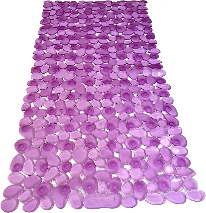 “Pebbles” Non-Slip Bathtub/Shower Mat 27.5”x14” Rectangular, Non-Toxic, Safe, Clean, Machine-Washable, Superior Grip & Drainage, Vinyl, for Smooth Floors ONLY, Transparent Purple