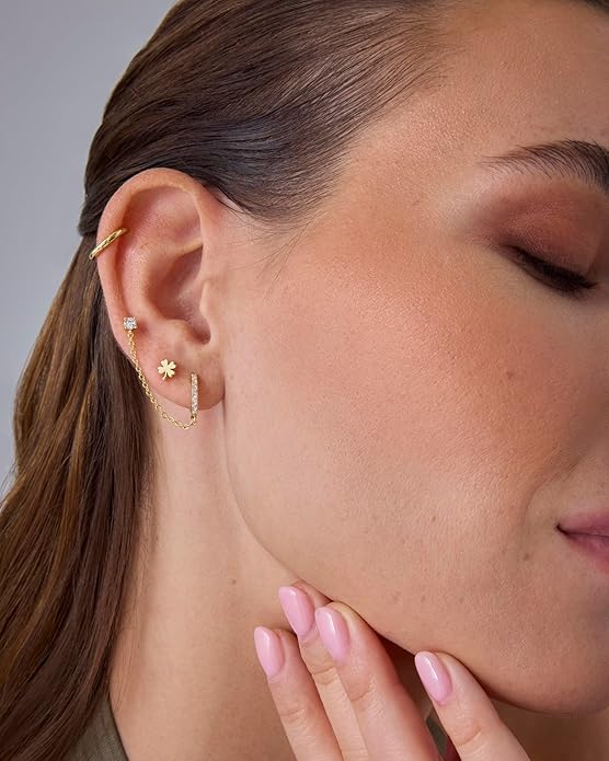 PAVOI 14K Gold Plated Dainty Flat Back Earrings for Women - Hypoallergenic Sterling Silver Posts Helix Cartilage Piercing Jewelry - Emoji Motif Bow Celestial Flatback Gold Stud Earrings Screw Back