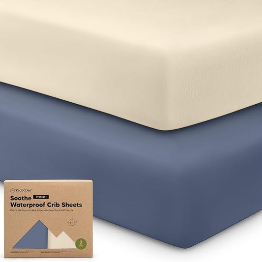 2-Pack Waterproof Crib Sheets for Boy, Girl - Organic Cotton 52X28 Fitted Crib Sheets Neutral,Crib Mattress Protector Sheets,Soft Toddler Bed Sheets,Washable Infant Fitted Baby Crib Sheets(Maritime)