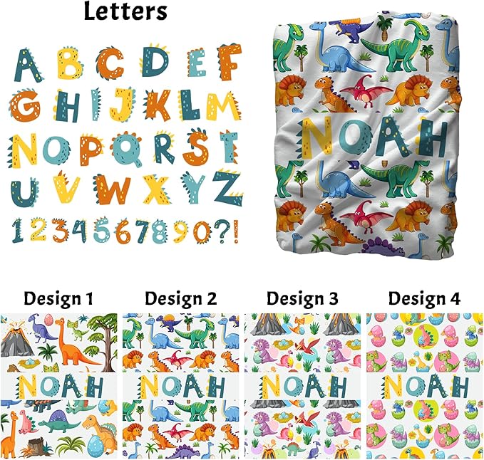Personalized Dinosaur Baby Blanket with Name, Custom Easter Blanket for Boys, Girls & Kids, Soft Newborn