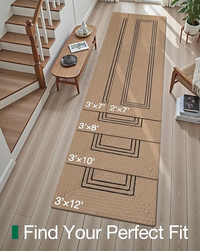 LUMI Jute Runner Rug Non Slip for Hallway, 2'x7' Natural Rustic Carpet No Shedding, Farmhouse Braided Area Mat Indoor High Traffic for Living Room, Entryway, Kitchen, Laundry