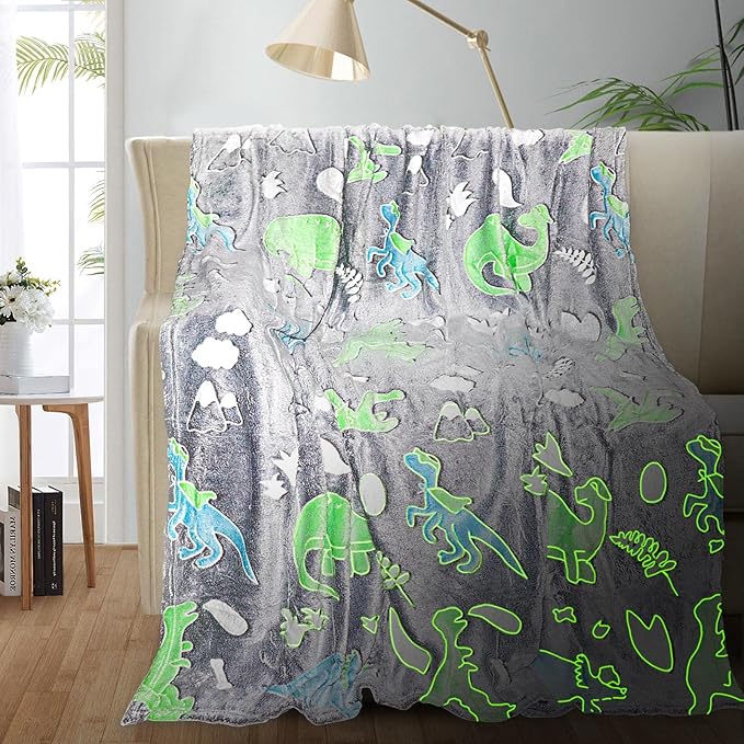 TEHALK Personalized Dinosaur Glow in The Dark Kids Throw Blanket, 30"x40", Multicolor