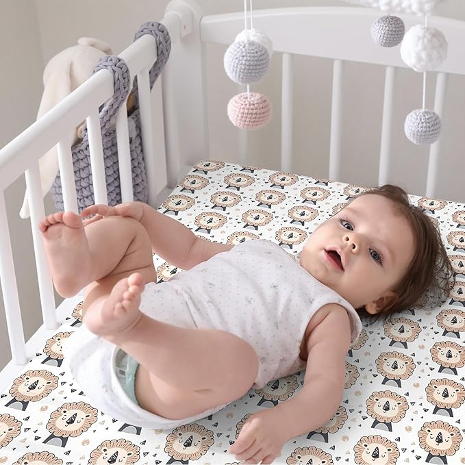Pack n Play Flat Sheet 2 Piece Mini Crib Sheet Elastic Playard Sheet Set Portable Sheet Set Elastic Convertible Playmat Compatible Graco Pack n Play (Owl and Tree Bag) (Whale & Lion)